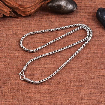 

BOCAI s925 sterling silver necklace personality classic hand woven hemp rope necklace man domineering Thai silver necklace