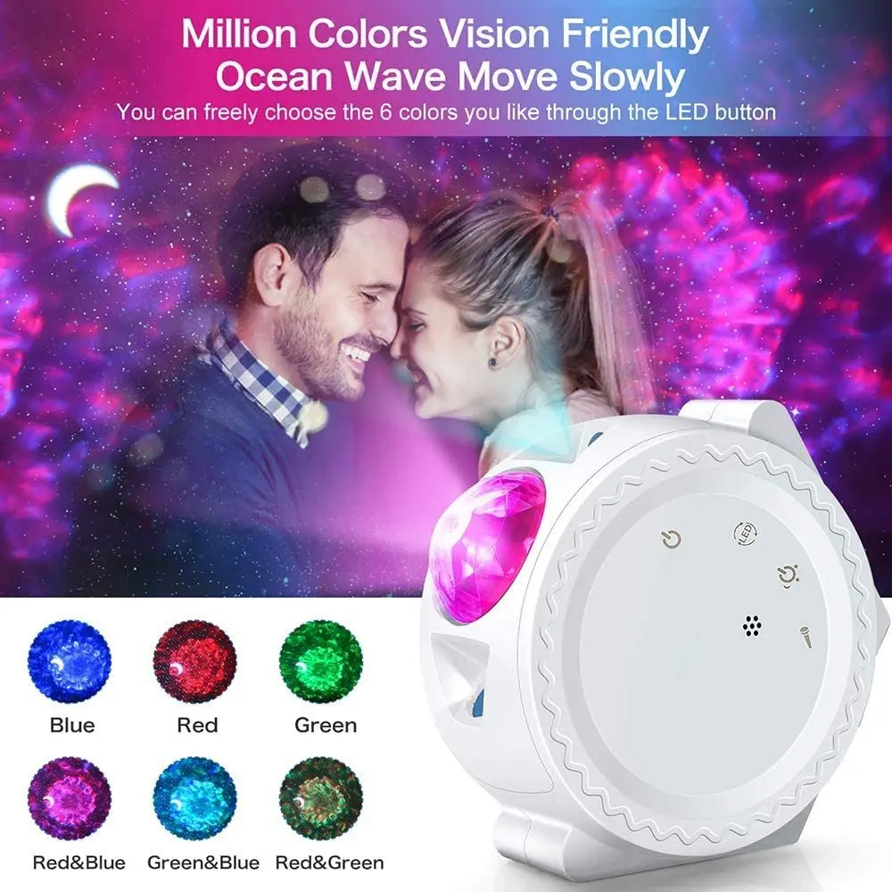 

Star projector 3 in 1 Ocean Wave Moon and Star Night Light Projector with Intelligent Control Timing setting 6 Lighting Colors