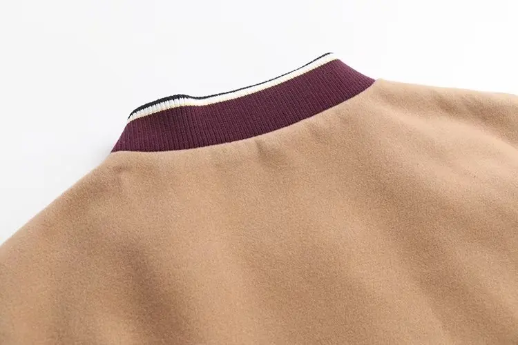 Japanese-style Mori Girl Line Fall And Winter Clothes New Style Contrast Color Stand Collar Woolen Baseball Uniform Coat Wo