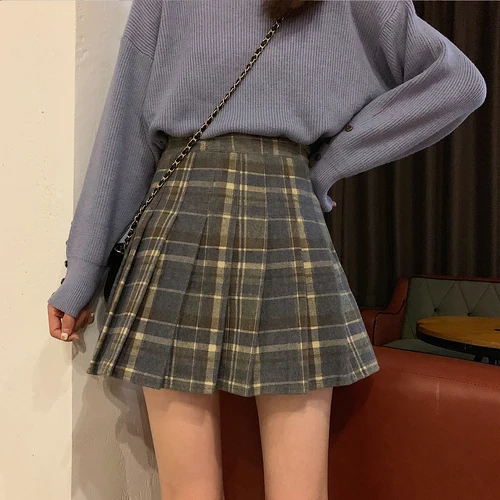 Серый Faldas mujer moda юбка с высокой талией плиссированная клетчатая Элегантная стильная весенне-осенняя Новая модная брендовая Популярная женская одежда женская новая - Цвет: Серый