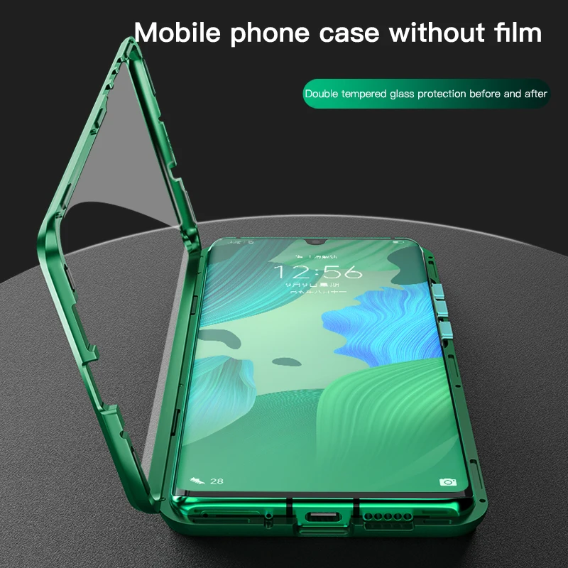Магнитный металлический чехол с двойным стеклом для телефона Huawei P30 P20 Pro Nova 5