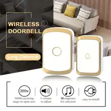 Sonnette intelligente de sécurité pour la maison, sans fil, carillons de porte, alarme, lumière LED, 36 chansons avec bouton tactile étanche