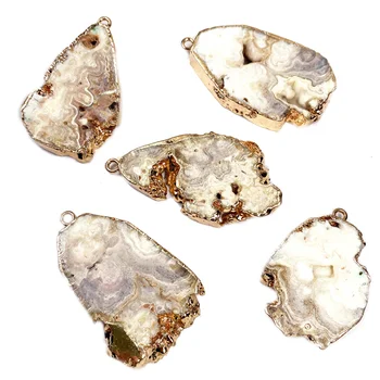 

Natural Stone agates pendant Gold plating irregular shape Pendants for Handmade Jewelry Making DIY necklace accessories