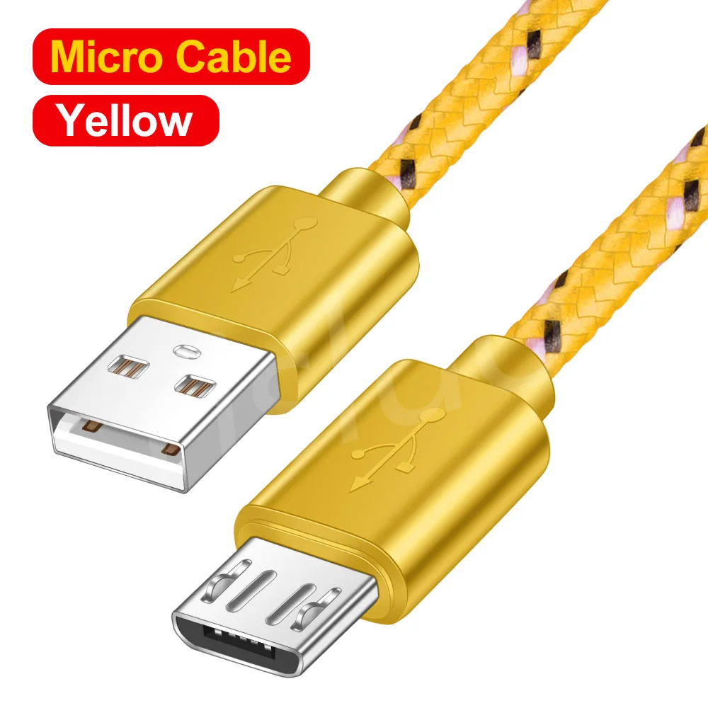 Tisluo нейлоновый Кабель Micro-USB в оплетке 1 м Синхронизация данных USB кабель для зарядного устройства для Saumsung Xiaomi huawei Tablet Android USB кабели для телефонов - Цвет: Yellow Micro USB