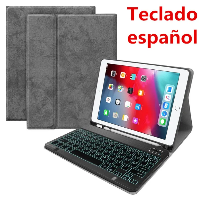 gray-spanish Spanish Russian backlit Keyboard Case for iPad mini 5 7.9 W pencil holder Cover funda for iPad mini 5 7.9 Keyboard - Цвет: gray-spanish