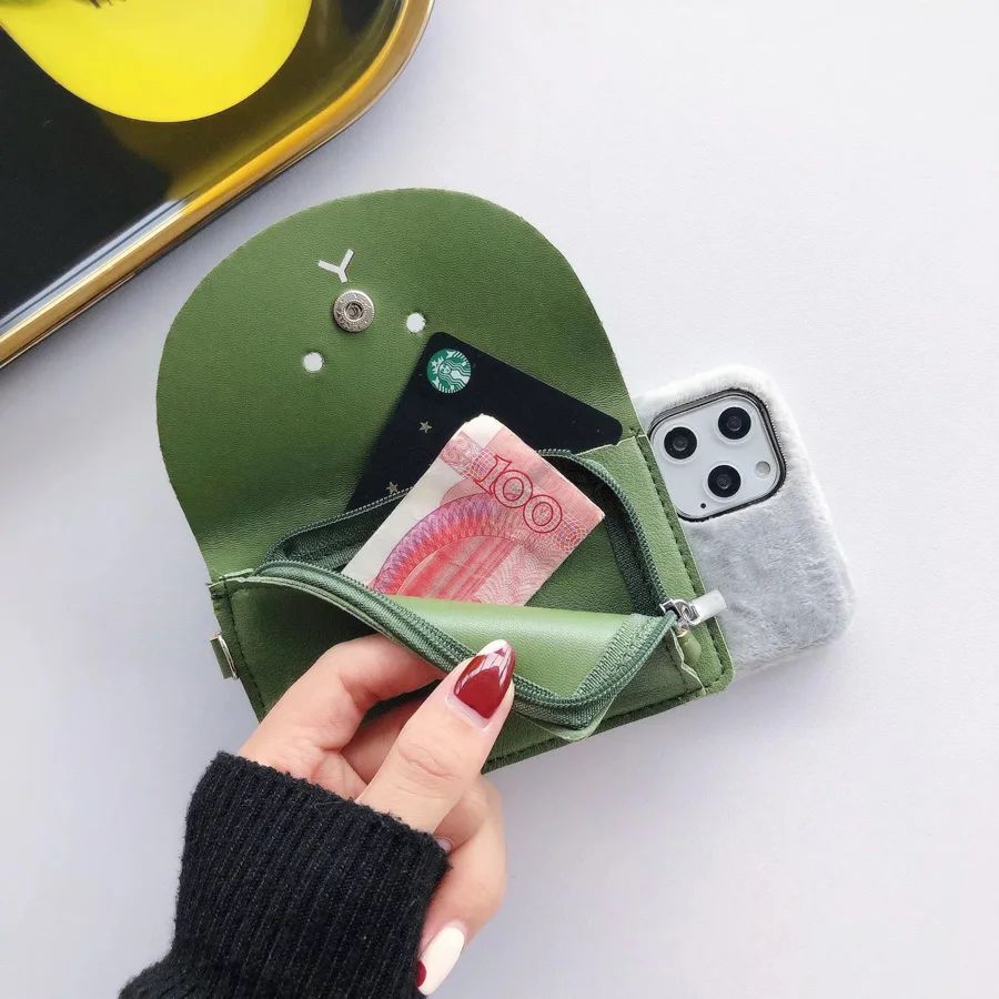 Мультяшный медведь ремешок для кошелька чехол для iPhone 11 Pro Xs Max X Xr 6 6s 7 8 Plus конфетный Кошелек для монет шейный шнур плюшевый пух чехол