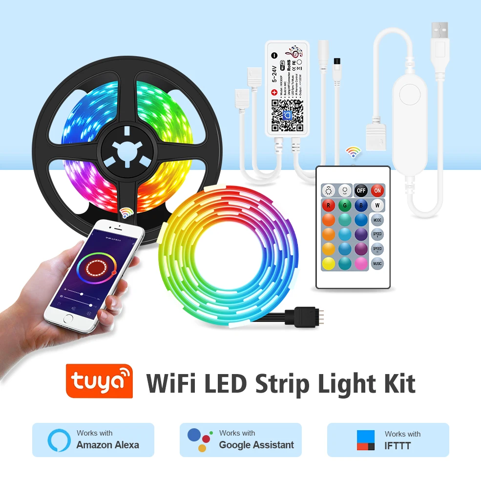 20M 10M 5M LED Strip Light RGB 5050 Waterproof Alexa Google Smart WIFI Full Kit 