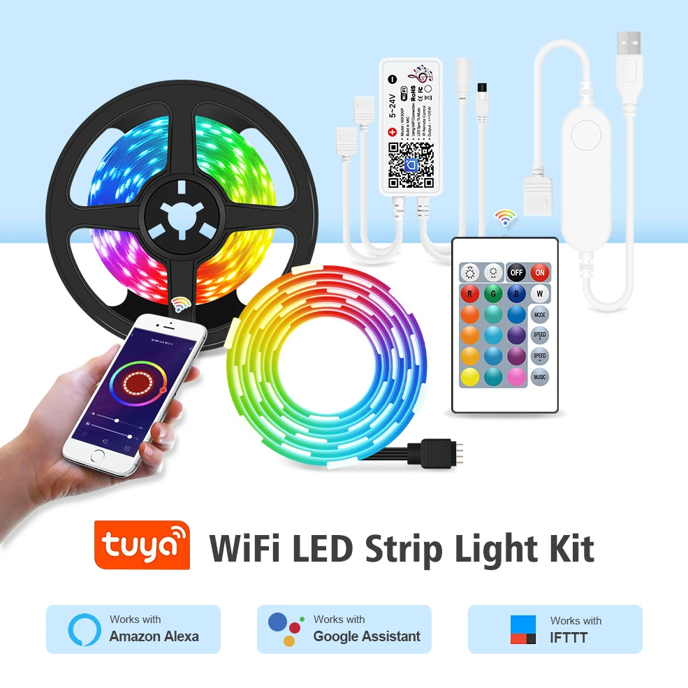 Умная светодиодсветильник лента Wi-Fi 1 м 5 10 15 20 работает с Tuya / Alexa Google Home RGB