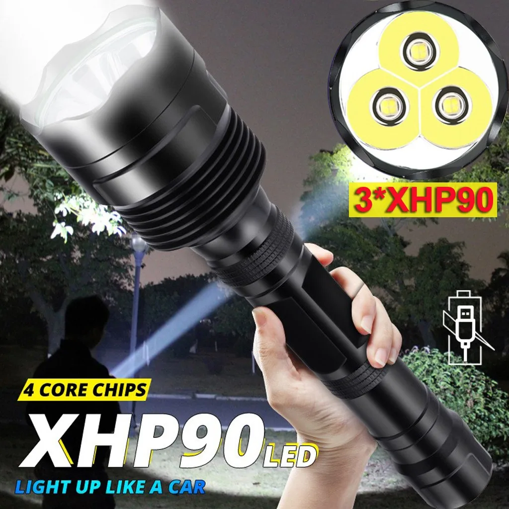 Сплав 1/3x XHP90 мощный светодиодный фонарик на открытом воздухе фонарь Перезаряжаемые Водонепроницаемый лампа Охота Пеший Туризм Горячая Распродажа - Испускаемый цвет: 3xXHP90
