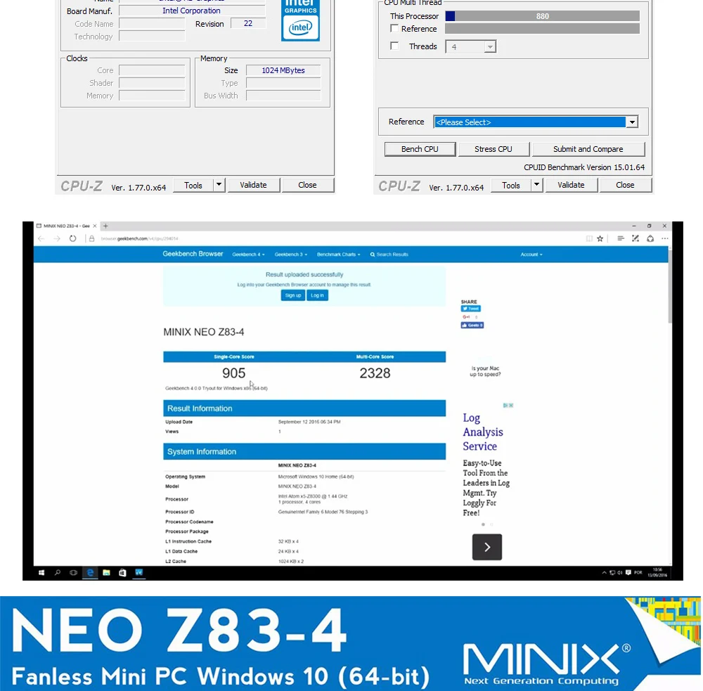 MINIX NEO Z83-4 Мини ПК Windows10 Intel X5-Z8350 64 бит 4 ГБ DDR3 64 Гб eMMC 5,1 двухдиапазонный wifi официальный Вишневый безвентиляторный Atom tv Box