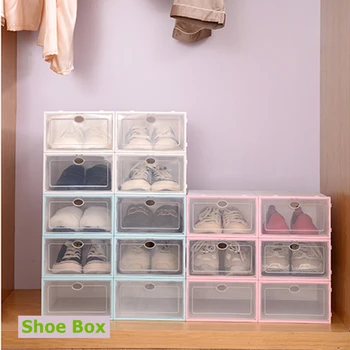 

1pc Transparent Plastic Shoe Box Shoes Storage Boxes Thickened Dustproof Shoebox Shoes Rack Organizer Box Stackable Shoe Cabinet