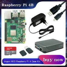 Raspberry pi 4 modelo b 2gb/4 gb/8gb ram + argônio neo alumínio caso adaptador de alimentação + 32/64 gb cartão sd + micro cabo hdmi para rpi 4