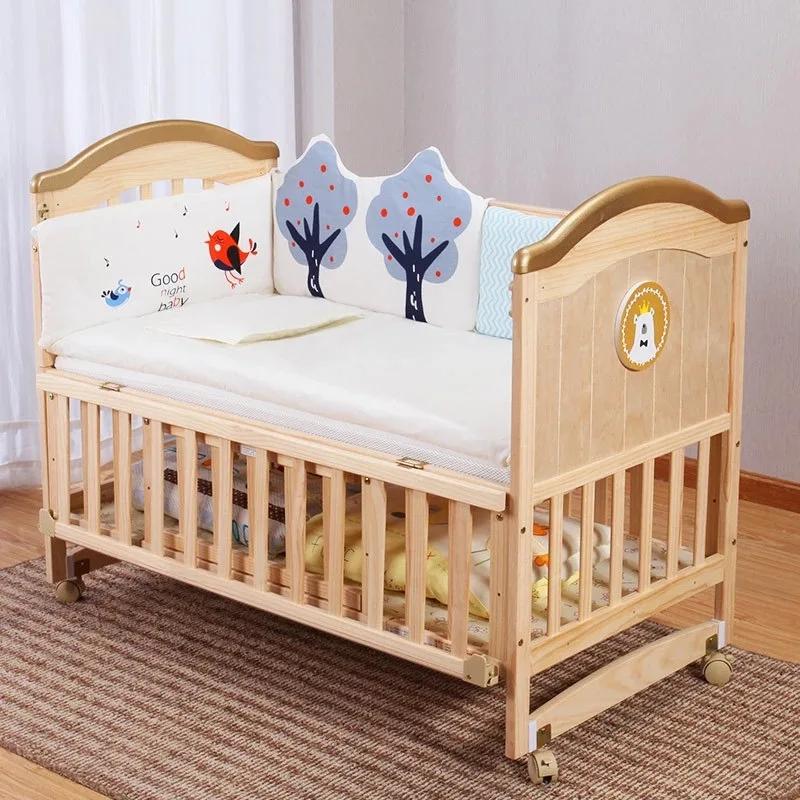 Кроватка из массива дерева Неокрашенная детская кроватка bb многофункциональная