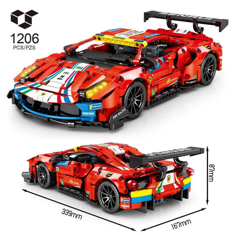 1206 шт. высокотехнологичная модель автомобиля Creator MOC Ferrari 488 строительные блоки