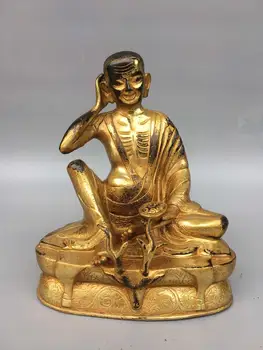 

10" Tibet Buddhism Temple Old Bronze Gilt Mira Raba Statue Statue of the second generation patriarch of Kagyupa Tantric practice