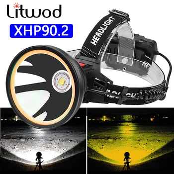 

XHP90.2 Highlight led healamp cup LED headlight Powerbankv7800mah rechargeable battery head torch yellow white light for hunting