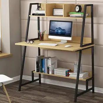 

Upgraded Computer Laptop Desk Modern Style Computer Desk with 4 Tiers Bookshelf for Home Office Studying Living Room