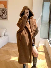 

Ins M design alpaca wool silk star coat oversize winter outwear warm overcoat real sheep shearling fur coat teddy coat