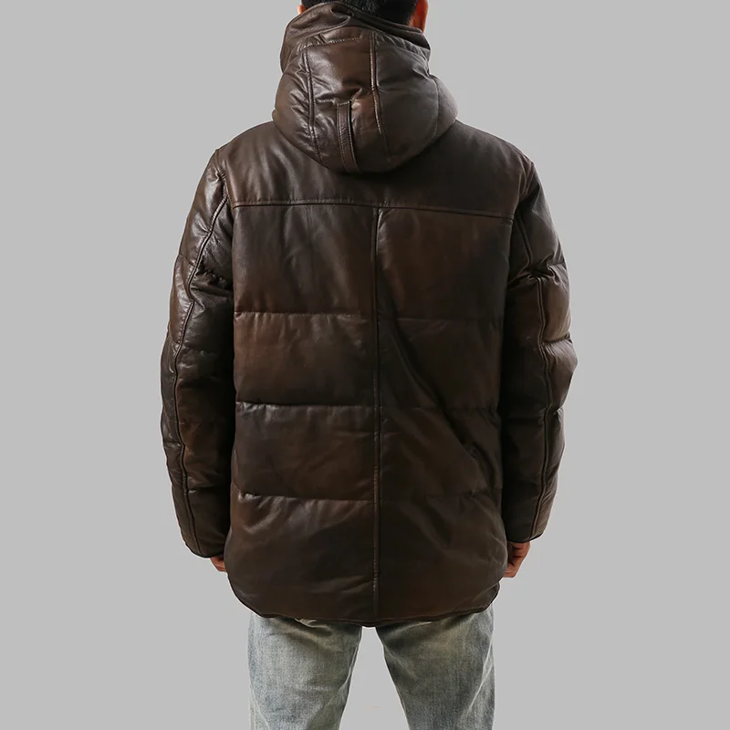 50% OFF AH-909 Read Description! quality super warm genuine sheep skin duck down leather jacket mens sheep leather duck down coat