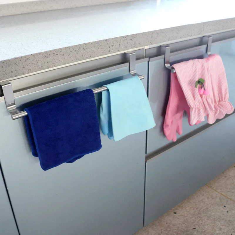 

1pc Stainless Steel Bathroom Towel Stand Rack Kitchen Cupboard Hanger Cabinet Door Chest Hanging Sundries Storage Shelf