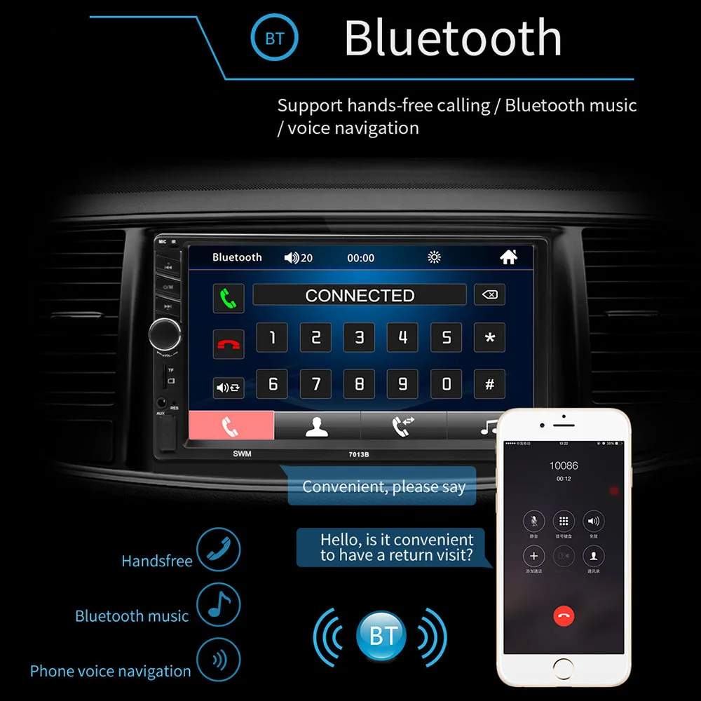 Bundwin Автомагнитола Handsfree 2 Din Авто " Bluetooth MP5 плеер мульти Аудио режим воспроизведения Поддержка Siri управление с камерой