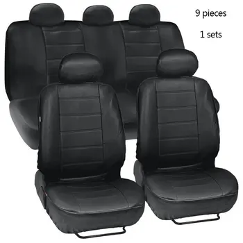 

4pcs/9pcs Black Leatherette Car Seat Covers Front Rear Full Set Side Airbag & Armrest Compatible Synthetic Leather Auto