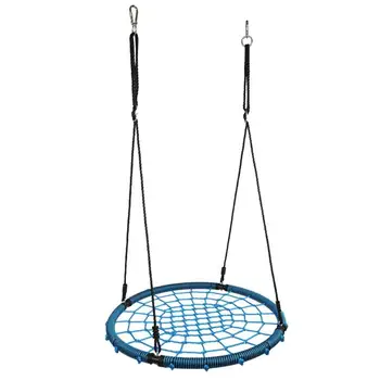 

40 Inch Spider Web Round Rope Swing with Adjustable Ropes, 2 Carabiners (Blue & black)