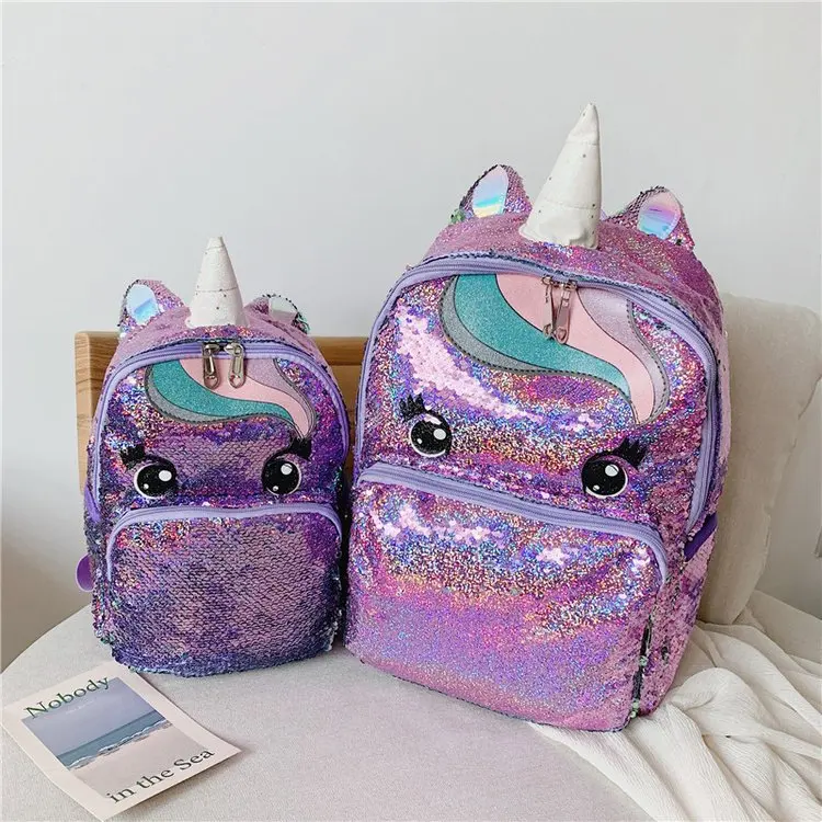 Small purple Милый мультяшный рюкзак для девочек, детские школьные сумки с блестками, рюкзак с единорогом, Большой Рюкзак Kawaii, школьные сумки для детей, рюкзак Mochila Mujer - Цвет: Small purple