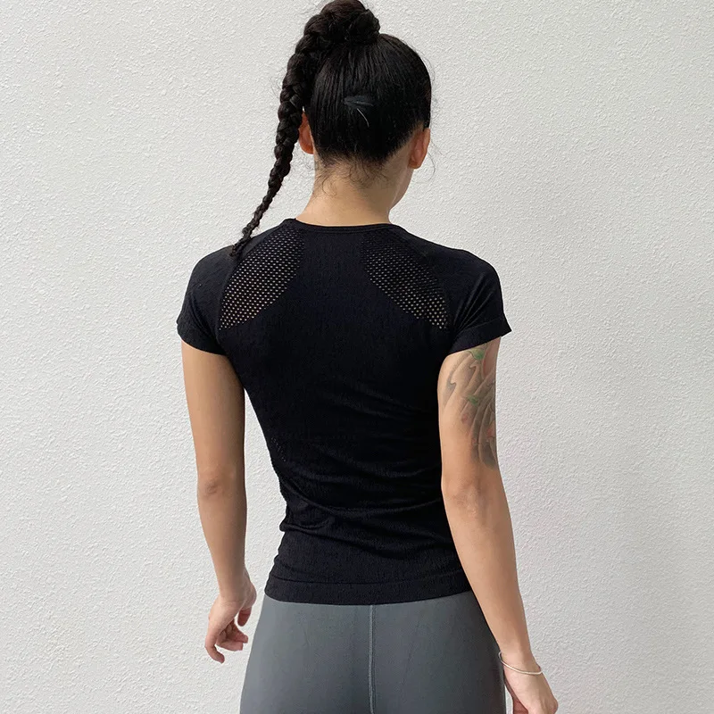 Summer Women Sport Tops Hollow Out Yoga Shirt Short Sleeve Running Fitness T-shirts Gym Tops Clothes Breathable Tight Tee Blouse