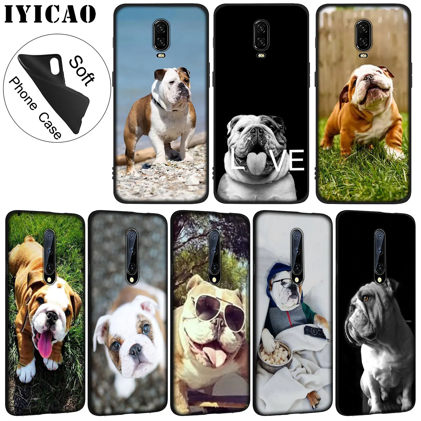 IYICAO Cute dog english bulldog Soft Silicone Phone Case for Oneplus 7T 7 Pro 6 6T 5 5T TPU Black Cover One Plus |