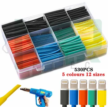 

530PCS Heat Shrink 5 colors 12 sizes Assorted Polyolefin Heat Shrink Tube Cable Sleeve Wrap Wire Set Insulated Shrinkable Tube