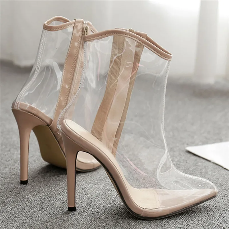 Женские ботинки прозрачные водонепроницаемые на прозрачном каблуке модные