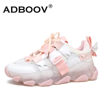 

ADBOOV Jelly Sole Fashion Sneakers Women Breathable Casual Shoes Buckle Trainers Chunky Shoes Ladies