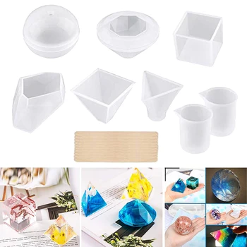 

18pcs Silicone Mould Casting Mold Set Decoration Measure Cup Resin Kit Jewelry Making Home DIY Wood Stick Craft Pendant Tool