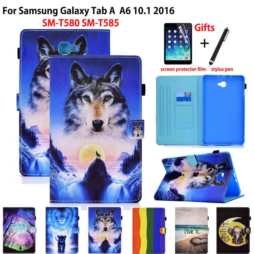 

SM-T580 Case For Samsung Galaxy Tab A A6 10.1" 2016 SM-T585 T580 T585 Cover Funda Cartoon Lion Wolf Stand Shell Coque Capa +Gift