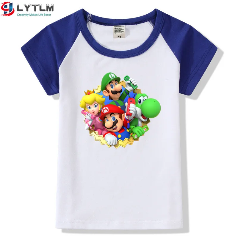 LYTLM Super Mario/футболка для мальчиков г. Летняя футболка Camisetas, футболка с аниме детская футболка в стиле хип-хоп для мальчиков и девочек, футболки с героями мультфильмов для детей - Цвет: DX Raglan Blue