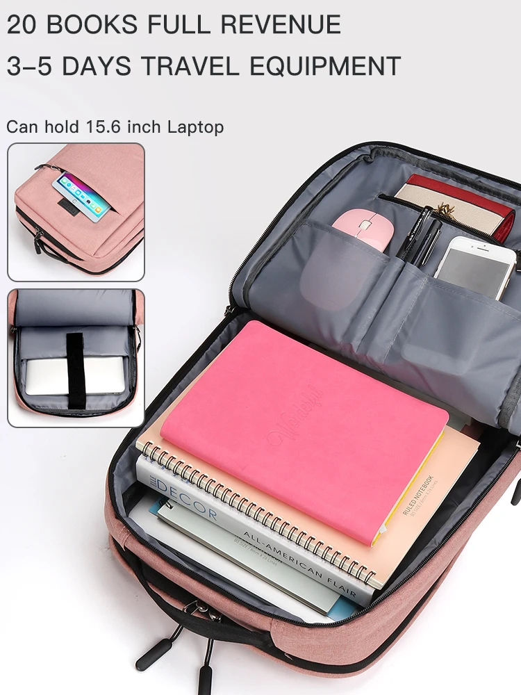 Mochila Laptop Usb para Mulheres e Homens Mochila Escolar Mochila de Viagem Bolsa de Lazer 15.6 16 17.3 - Imagem 2