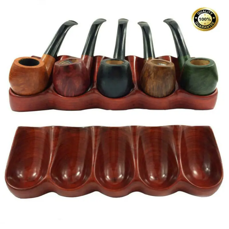 

Unique Holds 5 Pipes Solid Red Wood Tobacco/Smoking Pipe Stand/Rack/Holder Gift New