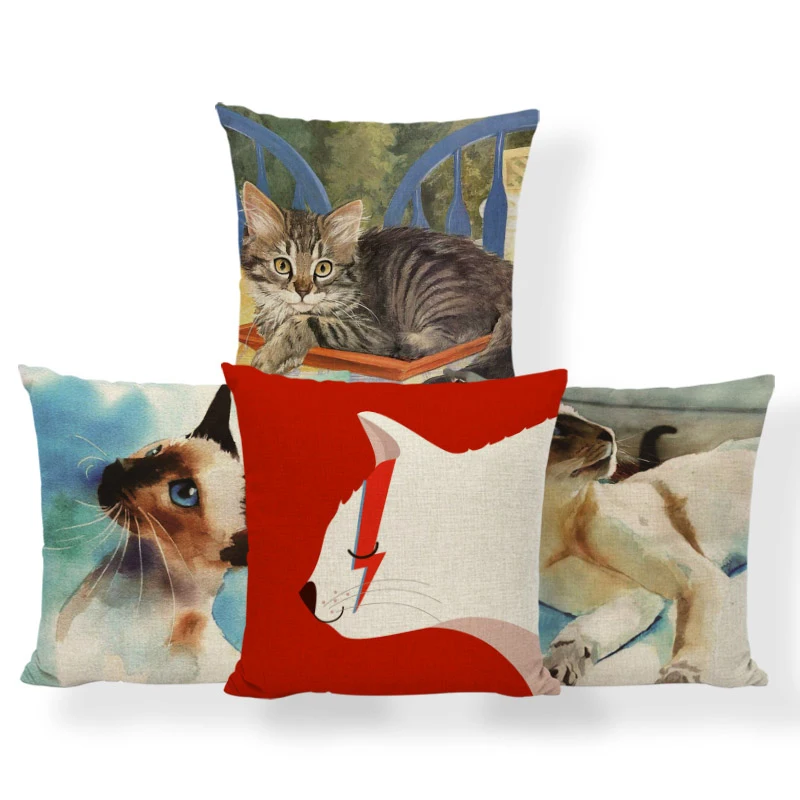 

Hairy Happy Cat Pillow Case Living Room Decoration Polyester Pillow Lightning Siamese Cat Orange Cartoon Cushion Cover 45*45Cm