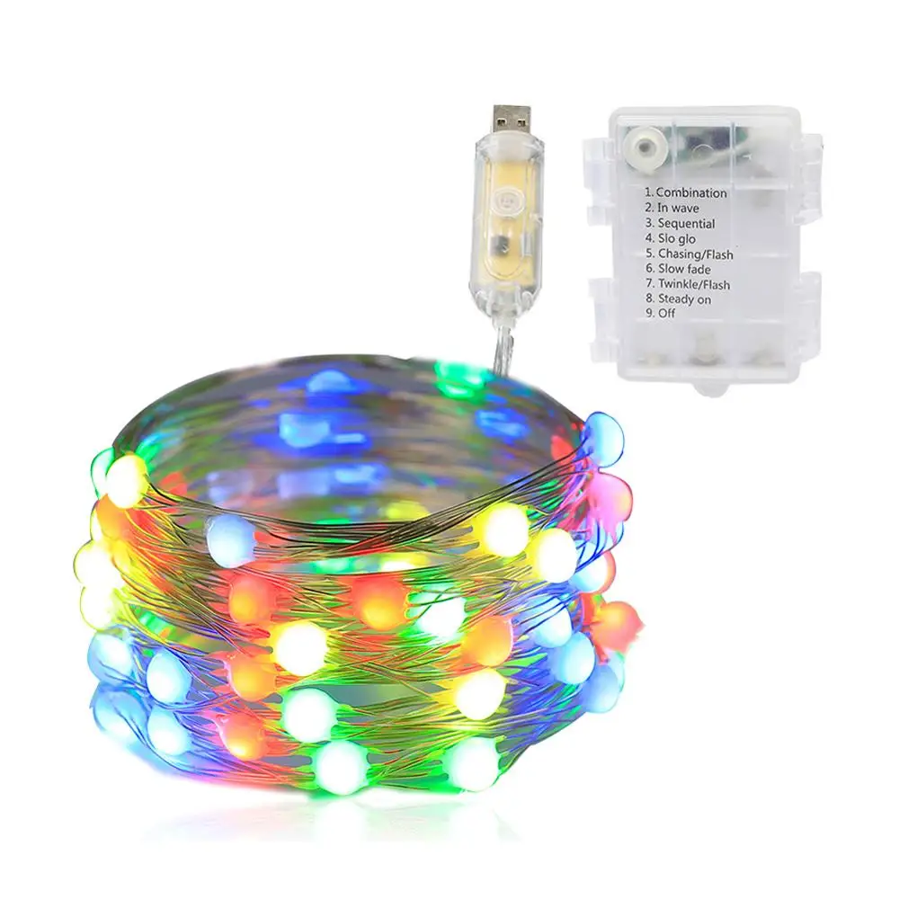 

New RGB Copper Wire LED String Fairy Light With Remote Three-wire Point Control USB Christmas Twinkle Firefly Light
