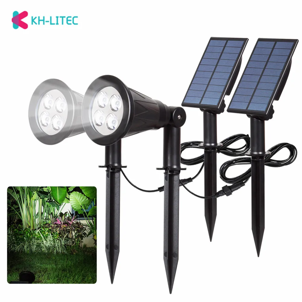 KHLITEC 2 Pack Solar Spotlights LED Outdoor Security Landscape Lamps Wall Lights Adjustable Solar Lights for Patio Yard Garden