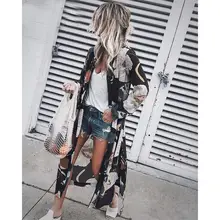 נשים שיפון קימונו קרדיגן פרחוני מודפס ארוך שרוול חולצה אביב קיץ חוף כיסוי למעלה ארוך חולצות Boho Loose גבירותיי חולצות(China)
