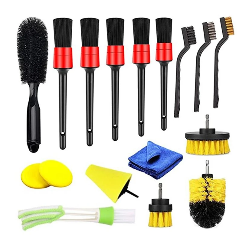 17Pcs Car Cleaning Brush Set, Professional Car Cleaning Kit,Car