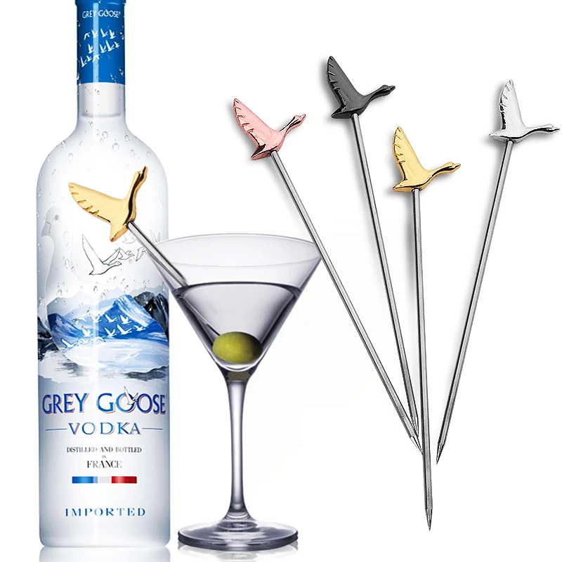 Cocktail Skewers Stainless Steel Fruit Sticks Cocktail Pick Bar Tools Drink Stirring Sticks Martini Picks Party Wedding Wine Accessories