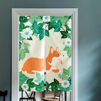

Corgi dog fabric art cartoon cotton and linen partition kitchen living room Japanese style door curtain portiere hanging screen