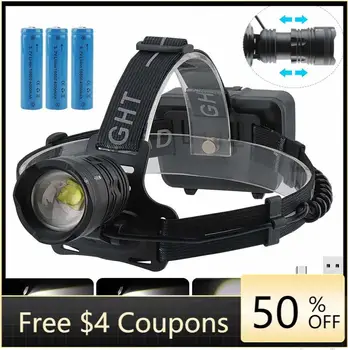 

2020Newest! XHP70 LED Headlamp Super Bright USB Rechargeable Headlight Zoomable Waterproof 3 Modes Torch Light With 3pcs 18650 B