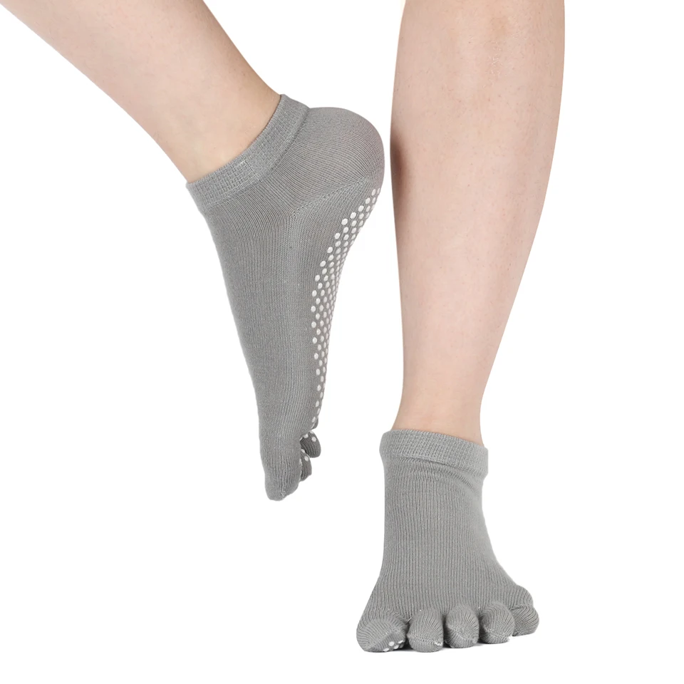 Женские нескользящие носки с пятью пальцами из силикона в горошек для йоги, пилатеса, танцев, спортзала, балета, спорта, танцев, носки для фитнеса