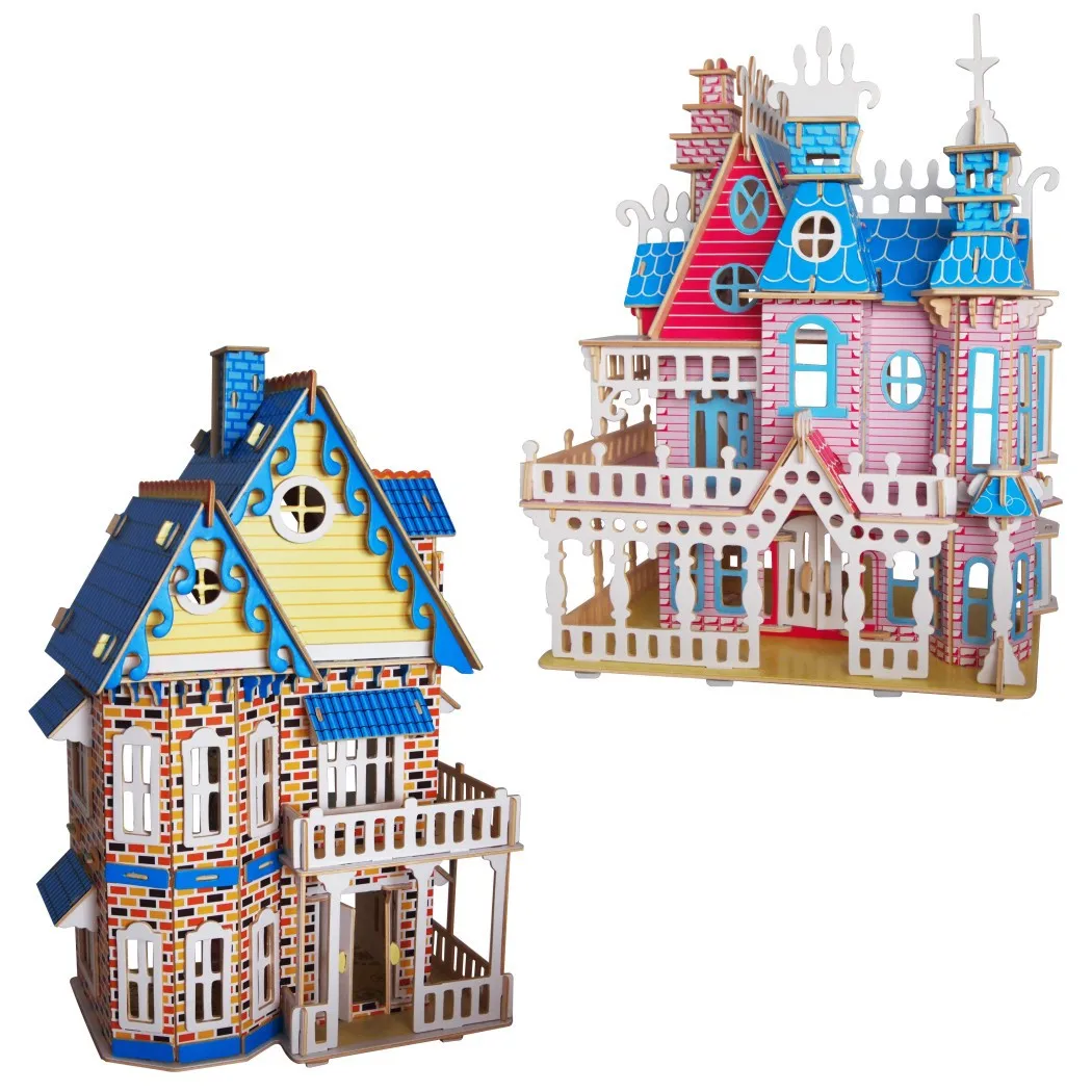 

Colorful 3D Wooden DIY House for Children Extra-curricular Manual Villa Model Building Blocks Miniature House Model 1:160