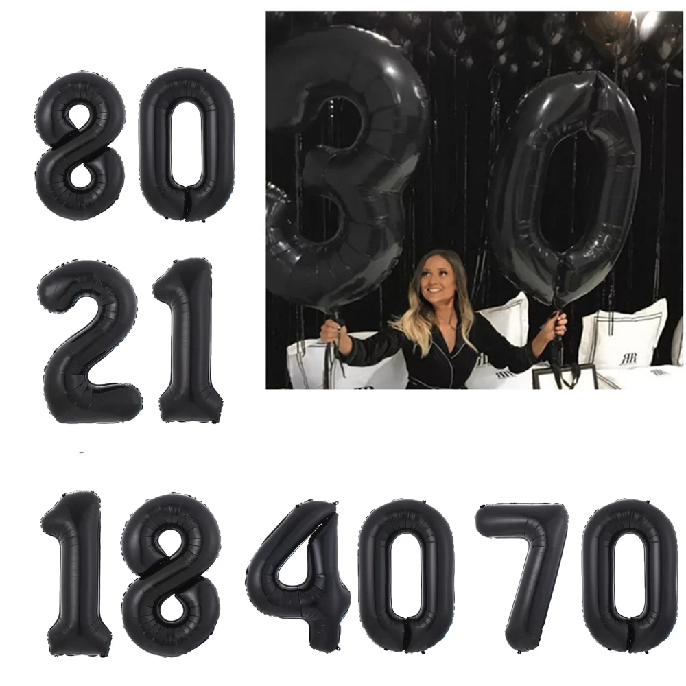 40 pulgadas, globo negro, Banner 18 21 30 40 50 60, decoración de fiesta de cumpleaños, número de letra de cumpleaños para adultos, globo de aluminio para niños