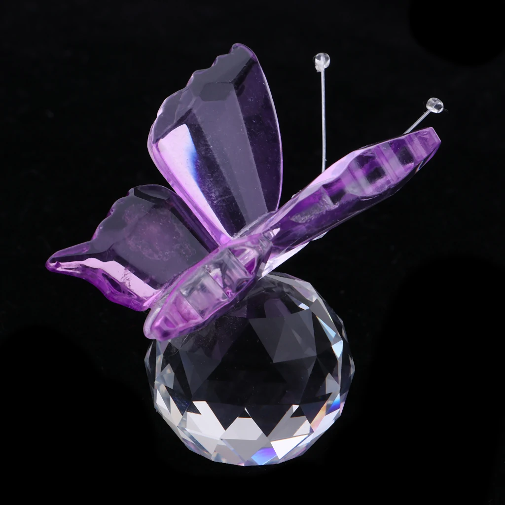 Crystal Flying Butterfly with Ball Base Figurine Cut Glass Ornament Statue